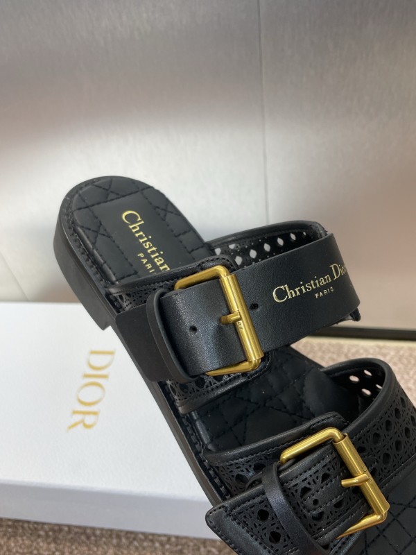 2025 Women Dior Black Leather Sandals Buckle LY00300