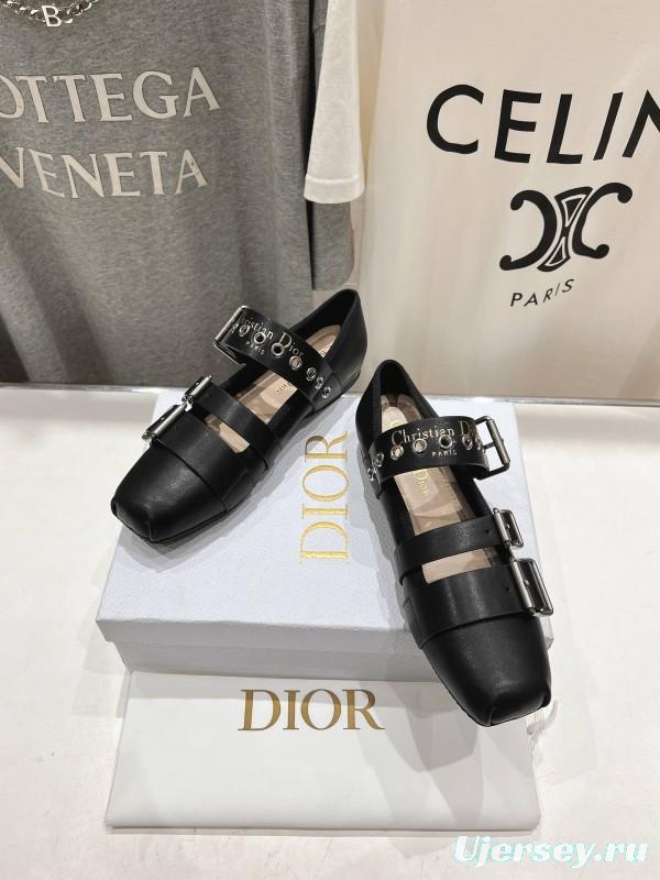 2025 Women Dior Black Leather Mary Jane Buckle KFY00300
