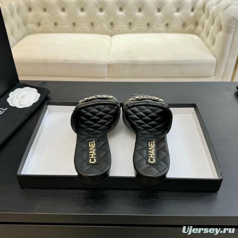 2025 Slippers Women Chanel Black Leather Slippers