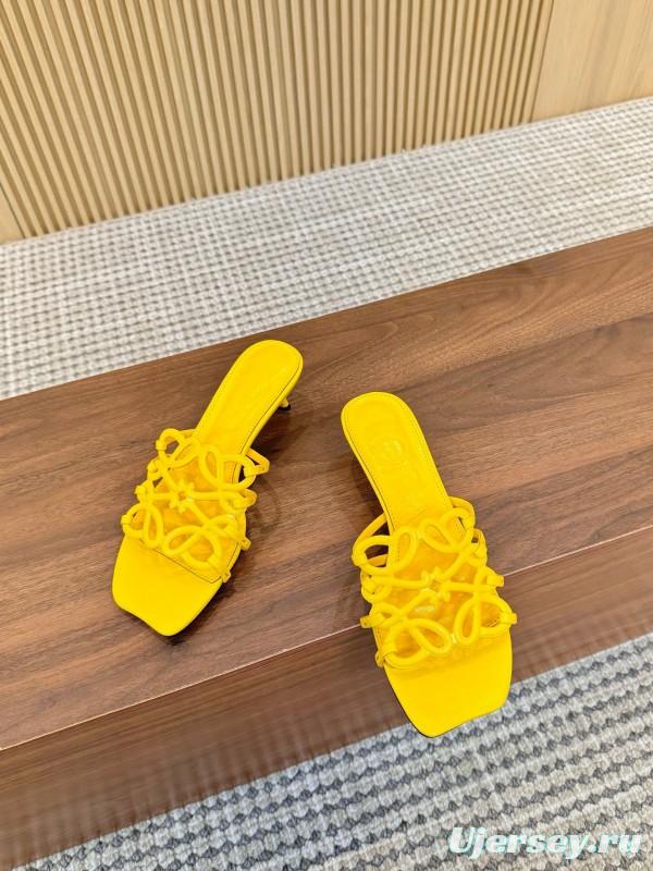 2025 Women Loewe Yellow Leather Heeled Mules LY00250