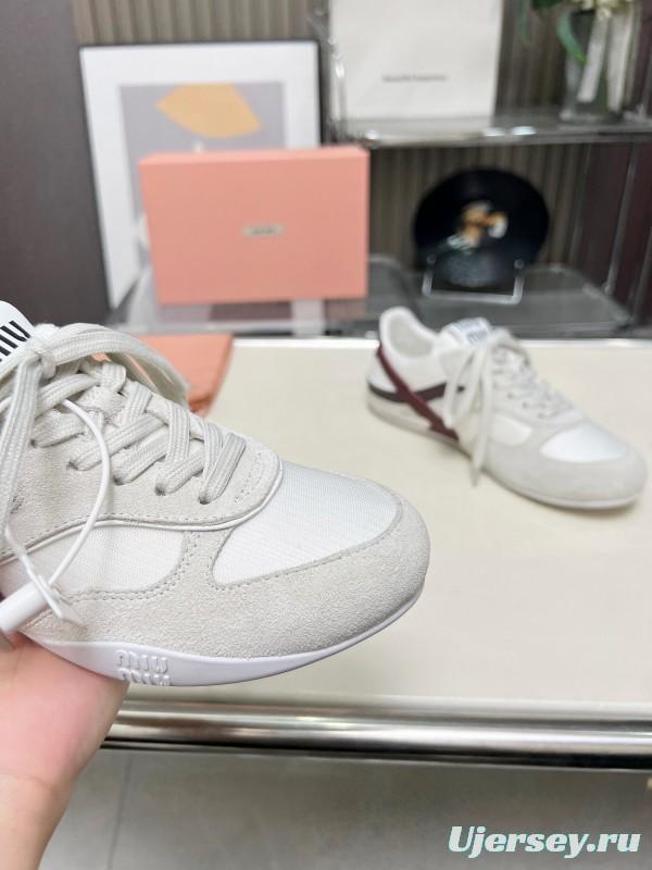 2025 Women Miu Miu White Burgundy Grey Suede Leather Sneakers LY00