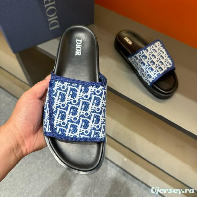 2024 DIOR navy white canvas slippers MJ00180