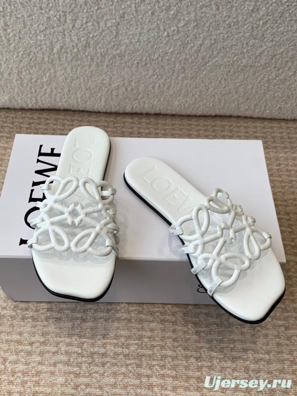 2025 Loewe White Leather Slippers