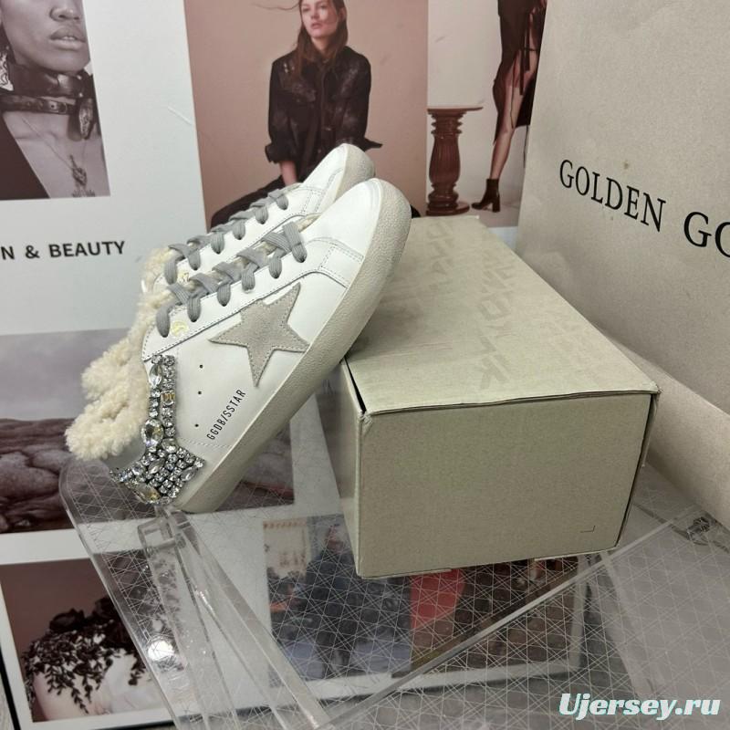 2025 Women GGDB White Grey Leather Shearling Sneakers MJ00260