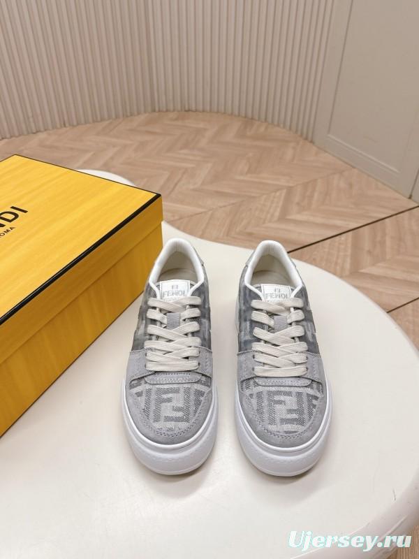 2025 Women Fendi Grey Suede Mesh Sneakers LY00340