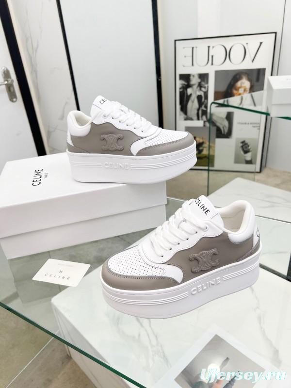 2025 Women CELINE White Grey Leather Sneakers