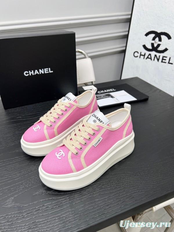 2025 Women Chanel Pink Canvas Sneakers LY00250