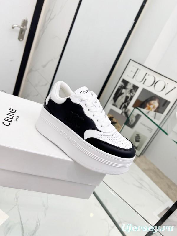 2025 Women CELINE Black White Leather Sneakers KFY00270