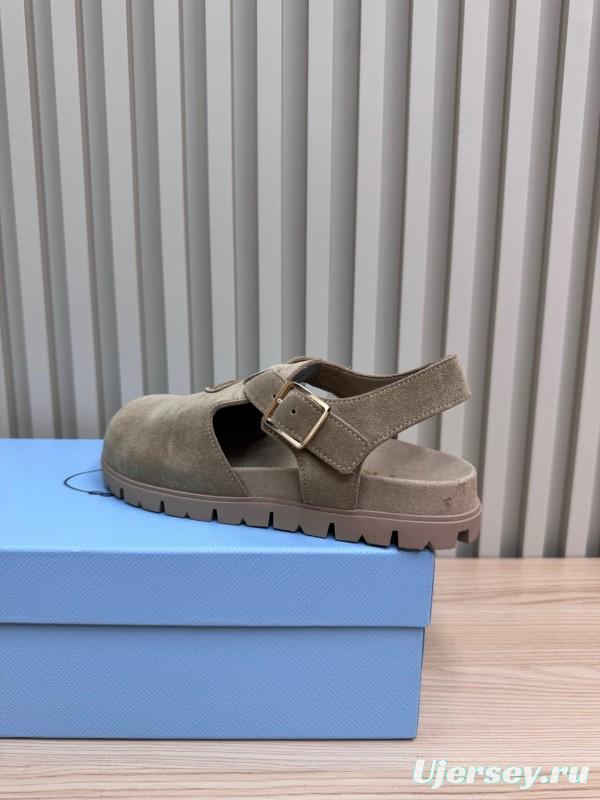 2025 Women Prada Khaki Suede Sandals LY00280