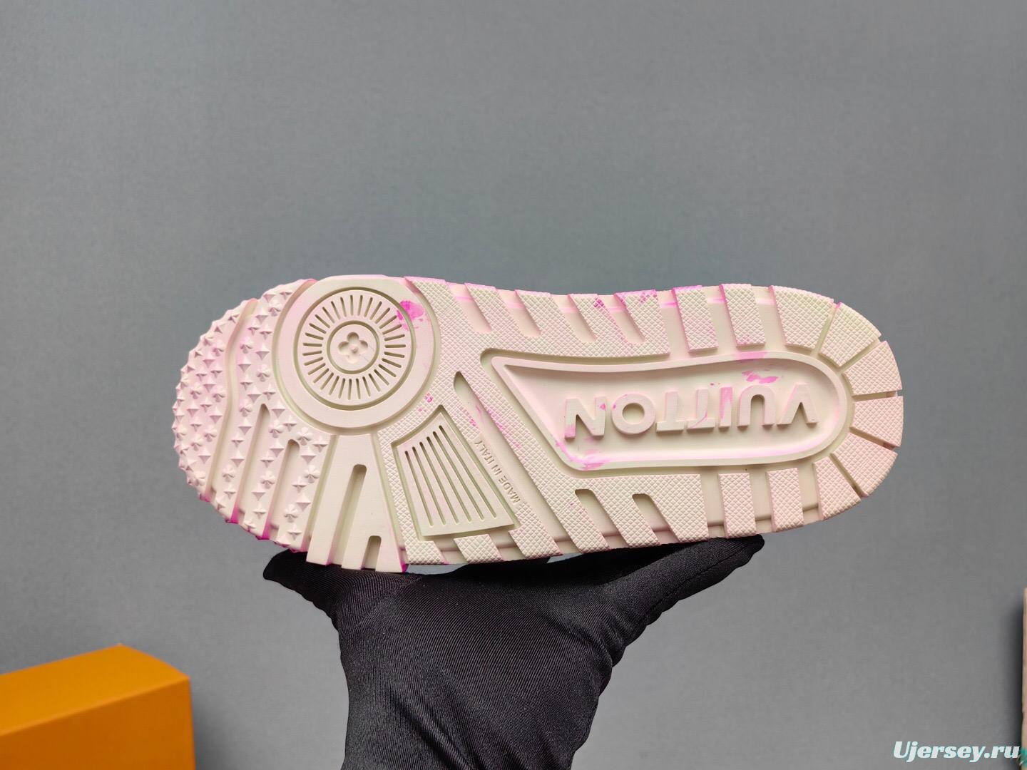 2025 Women Louis Vuitton Pink Leather Sneakers