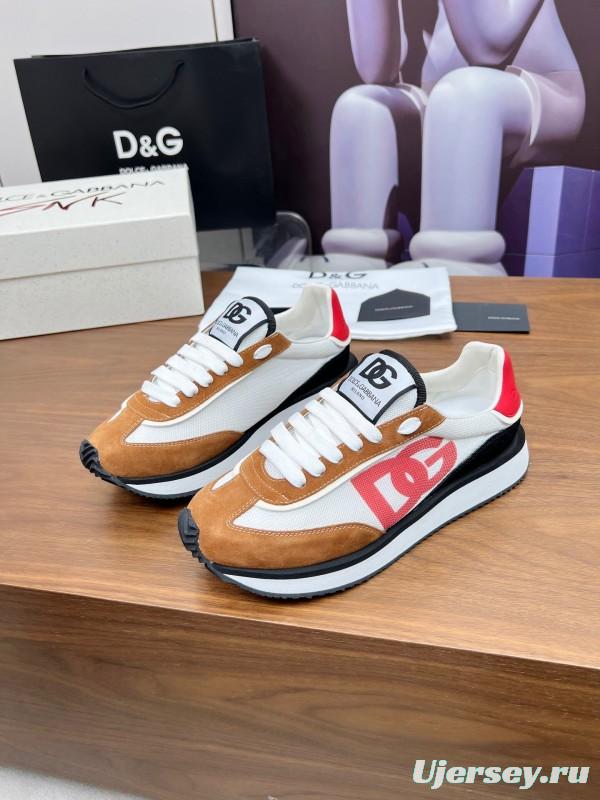 2025 Unisex Dolce & Gabbana White Red Black Suede Mesh Sneakers LY00300(F)/LY00301(M)