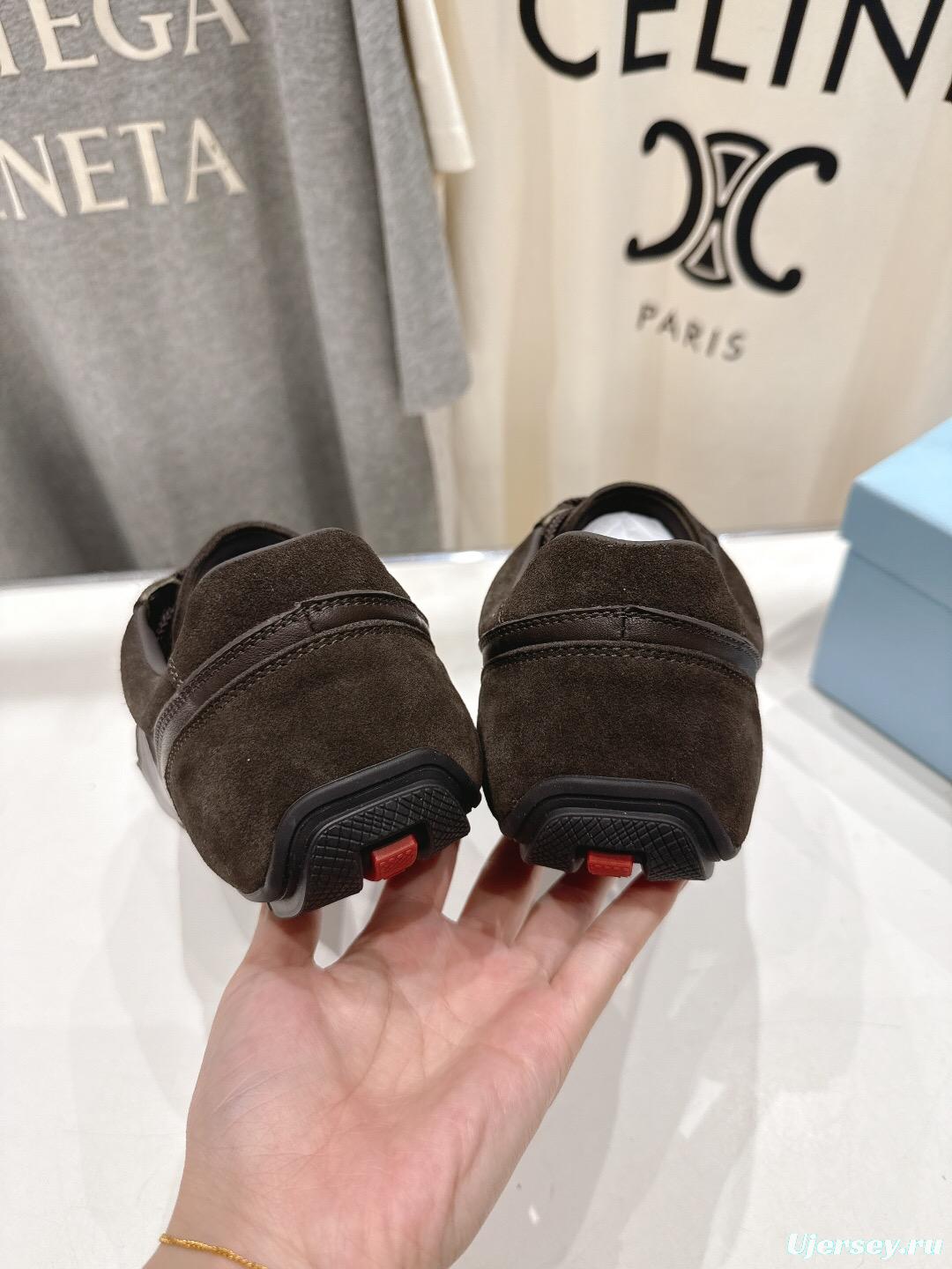 2025 Women Prada Brown Suede Lace-Up Sneakers