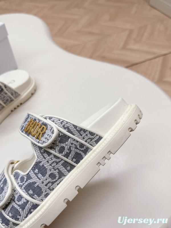 2025 Women Dior Gray Canvas Leather Sandals LY