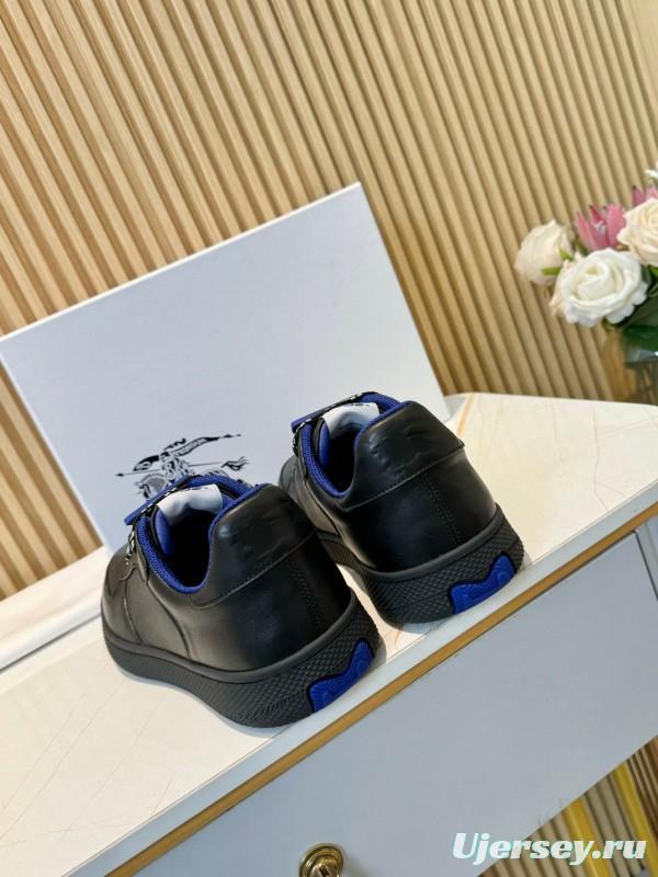 2024 Men BURBERRY Black Blue Calf Leather Sneakers MJ00330