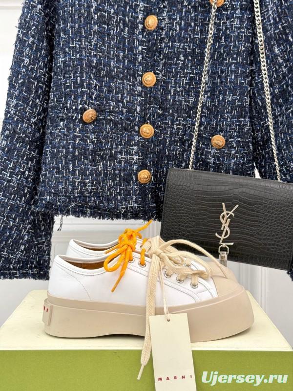 2025 Women Marni White Leather Chunky Sole Casual Sneakers LY00360(F)