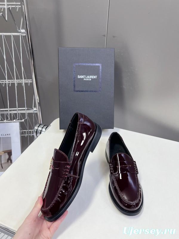 2025 Women Yves Saint Laurent Burgundy Leather Loafer KFY00350