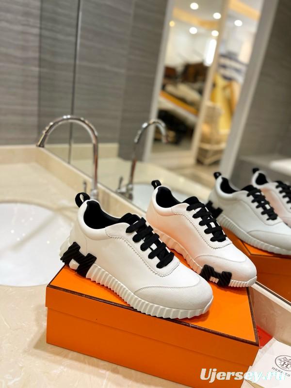 2024 Unisex Hermès White Black Imported Coxskin Rain Cloth Casual Sneakers MJ00320