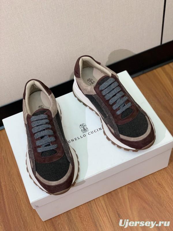 2025 Unisex Brunello Cucinelli Brown Beige Black Suede Leather Sneakers LY