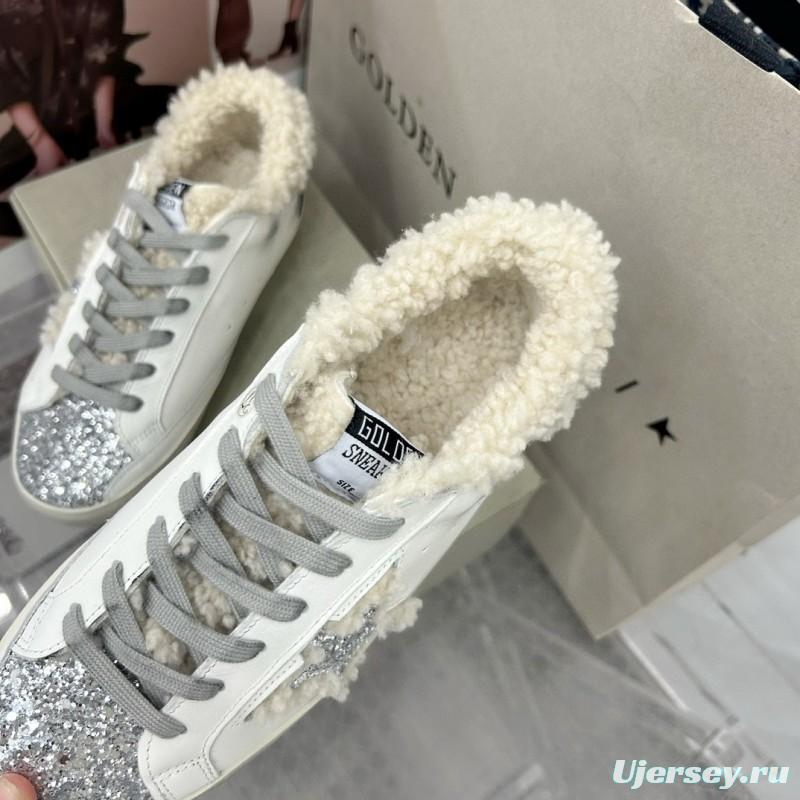 2025 Women GGDB White Gray Shearling Leather Sneakers
