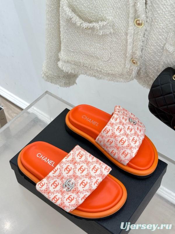 2025 Slippers Chanel Orange Nylon Slippers