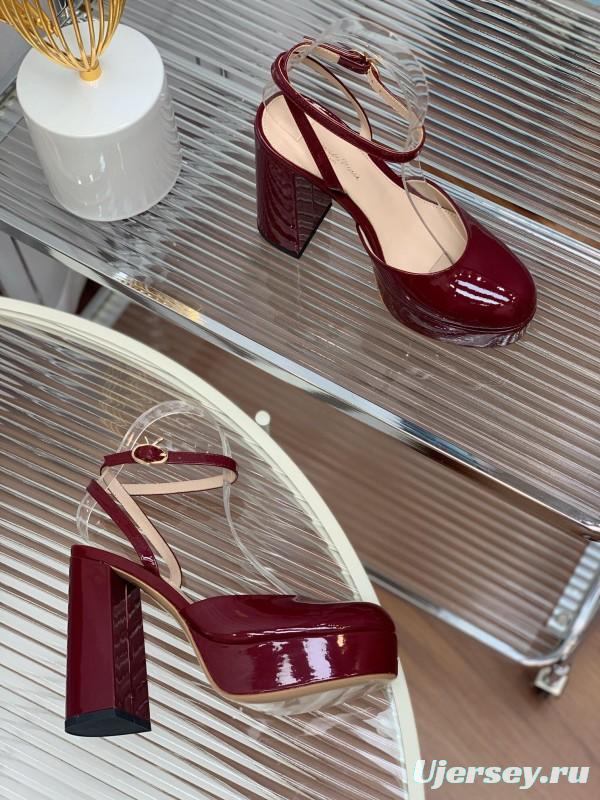 2025 Women Gianvito Rossi Burgundy Patent Leather Platform Sandals