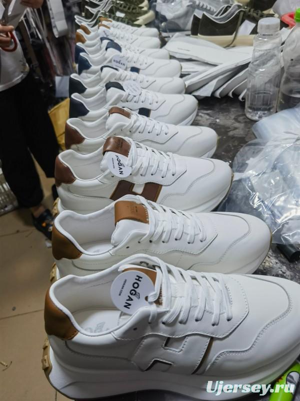 2025 Unisex HOGAN White Blue Brown Leather Sneakers H-STRIPES LY00360(F)/LY00370(M)