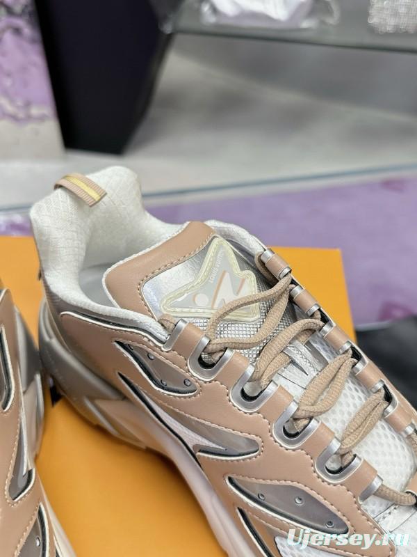 2025 Men Louis Vuitton Gradient Color Beige White Mesh Leather Sneakers MJ00420