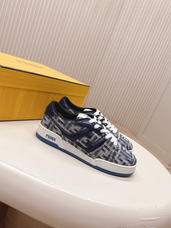 2025 Unisex Fendi Blue White Leather Canvas Plimsolls FF Vintage Design LY00350(F)/LY00360(M)
