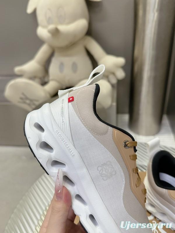 2025 Unisex Loewe White Beige Mesh Leather Sneakers