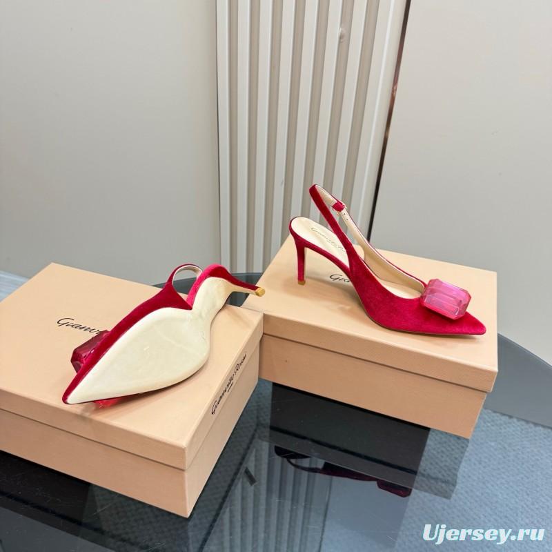 2025 Women Gianvito Rossi Red Velvet Slingback Pumps KFY00300