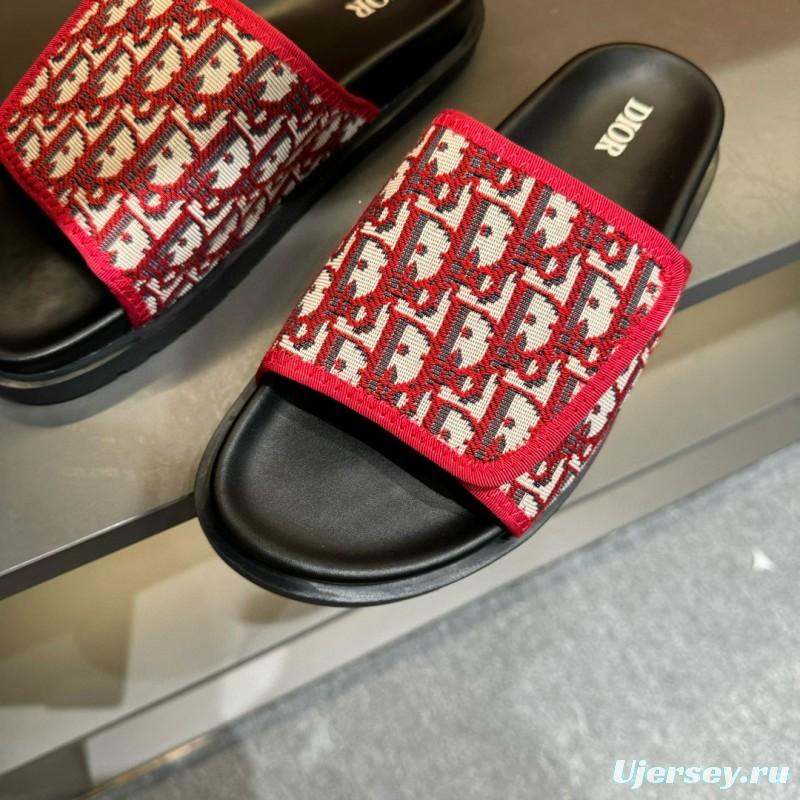 2024 Dior Red White Jacquard Slippers MJ00180