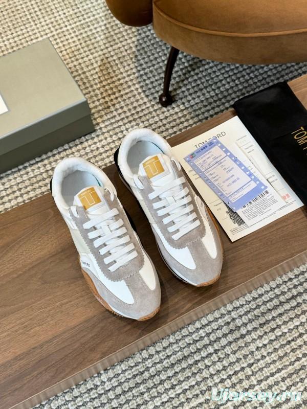 2025 Women TOM FORD White Grey Suede Leather Sneakers LY00360