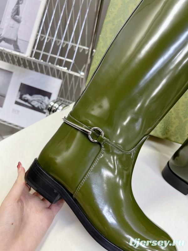2024 Women Gucci Green Leather Boots Handmade MJ00620