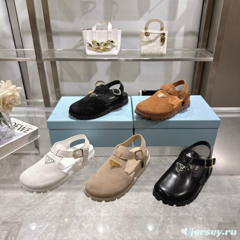 2025 Women Prada Beige Suede Slingback Flat LY00270