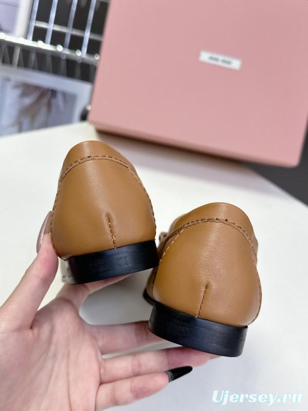 2025 Women Miu Miu Brown Leather Loafers