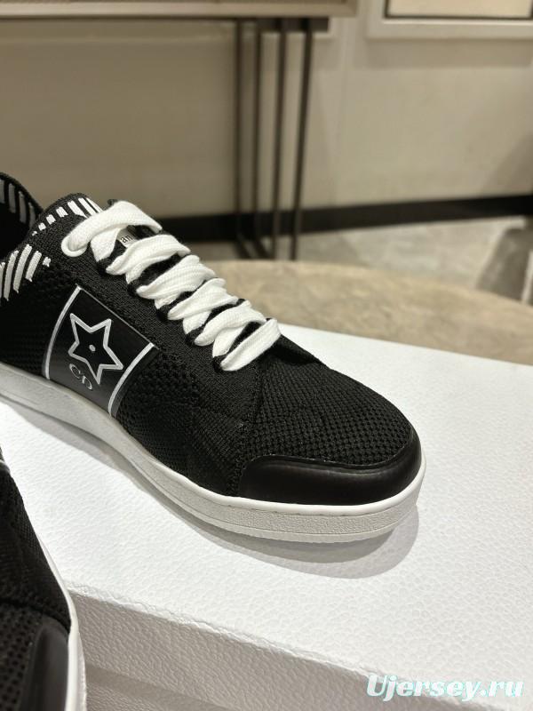 2025 Women Dior Black White Knit Leather Sneakers KFY00330
