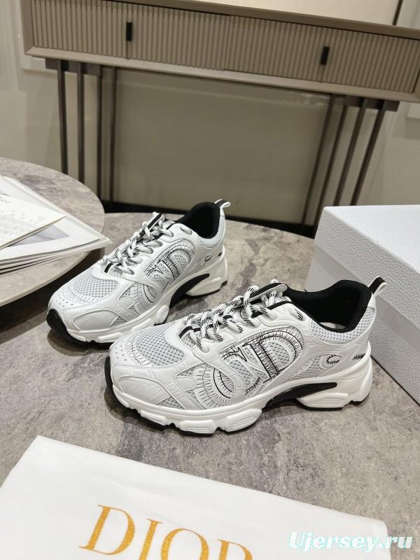 2025 Women Dior White Mesh Leather Sneakers