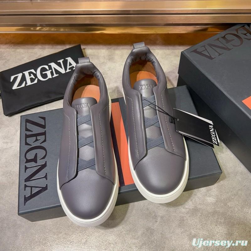 2024 Men Ermenegildo Zegna Gray Calfskin Casual Sneakers MJ00280