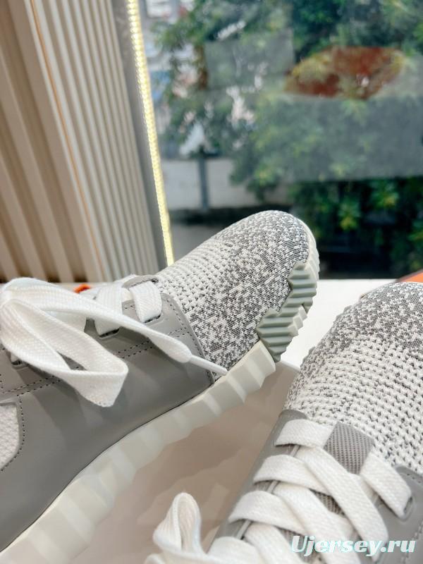 2024 Unisex Hermès Gray White Orange Calfskin Suede Sneakers MJ00290