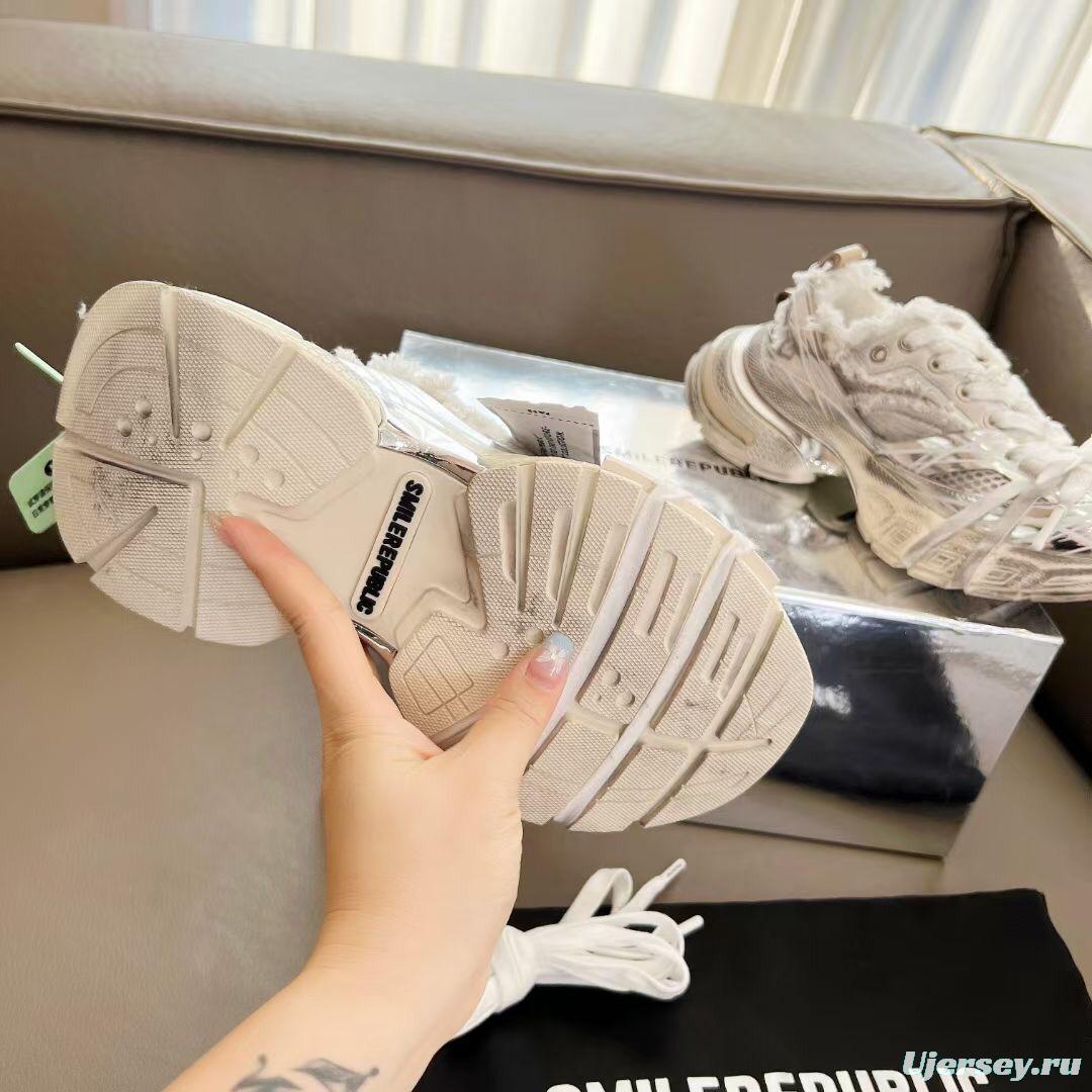 2025 Women Smile Republic White Silver Mesh Leather Sneakers