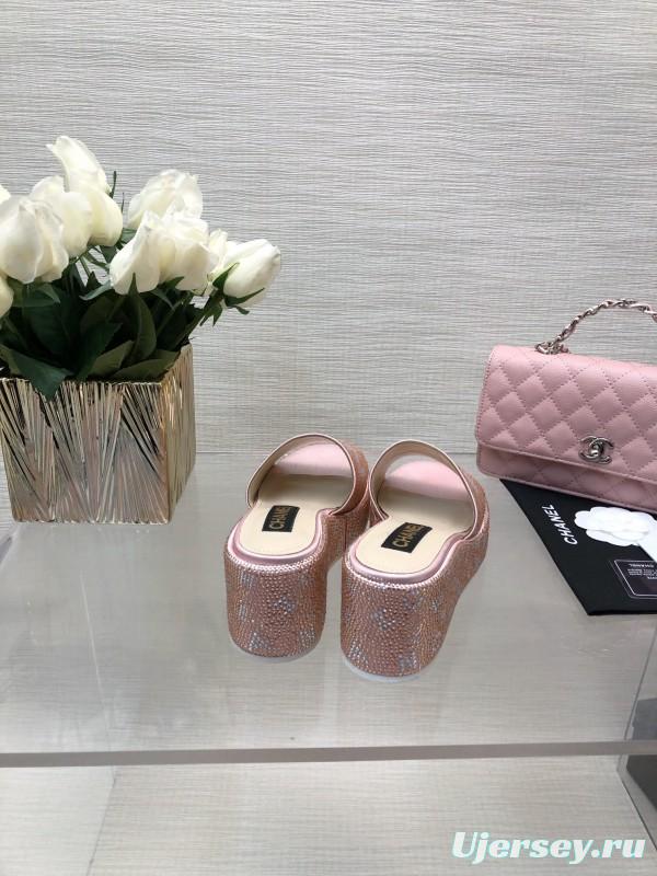 2025 Slippers Chanel Pink Rhinestone Platform Slip-On LY00320