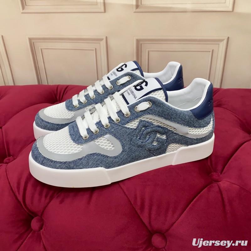 2025 Unisex Dolce & Gabbana Blue White Mesh Denim Sneakers