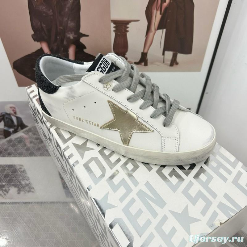 2025 Women GGDB White Gold Black Leather Sneakers
