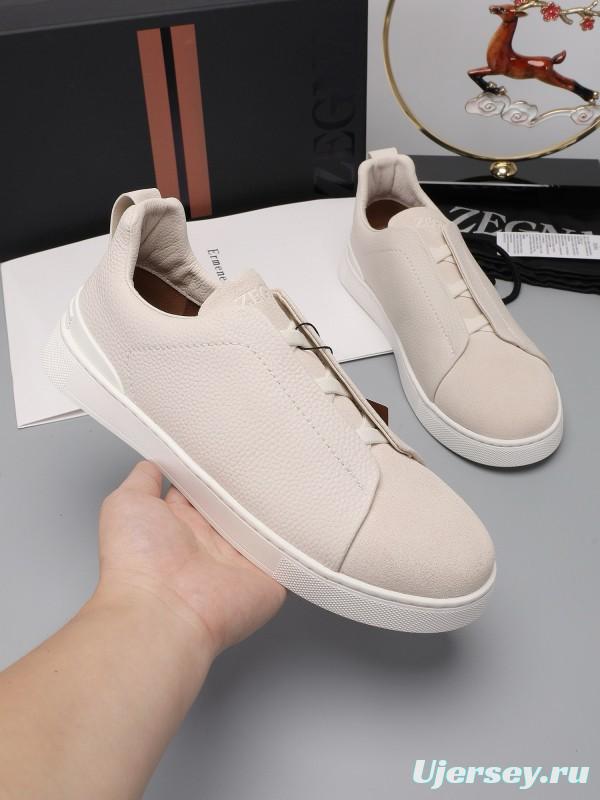 2024 Unisex Ermenegildo Zegna White Leather Suede Sneakers MJ00240