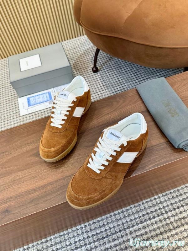 2025 Men TOM FORD Brown White Suede Leather Casual Shoes LY00360