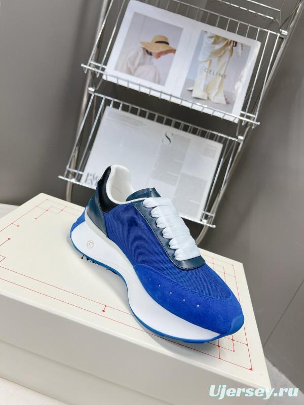2024 Unisex Alexander McQueen Blue White Leather Suede Sneakers MJ00370