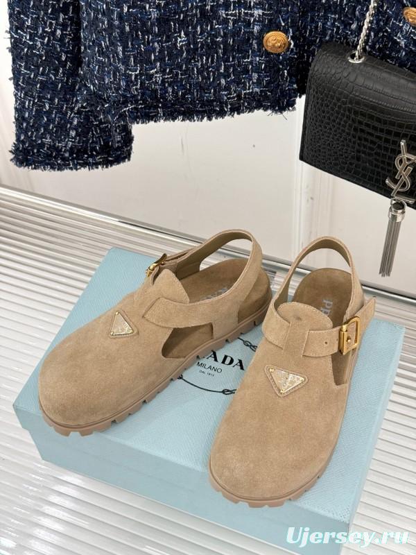 2025 Women Prada Beige Suede Sandals