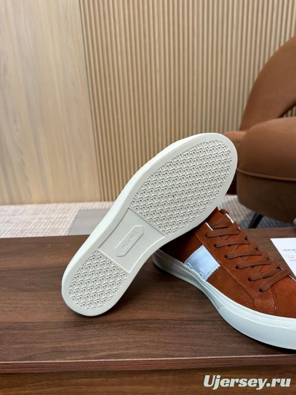 2025 Men TOM FORD Brown White Suede Sneakers LY00360