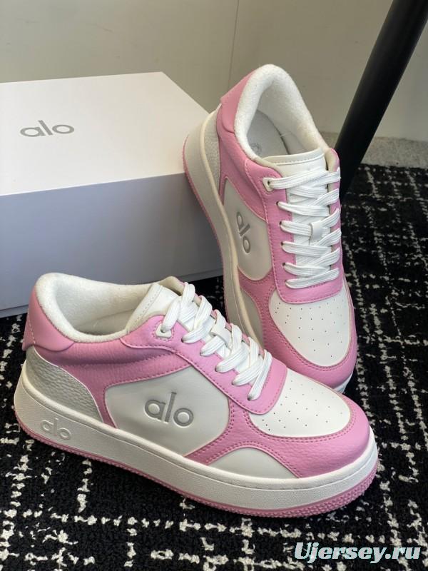 2025 Women Alo White Pink Leather Sneakers KFY00280