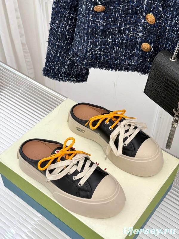 2025 Women YSL Saint Laurent Black White Leather Platform Sneakers Yellow Lace LY00360(F)